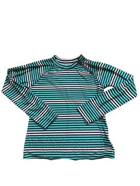 Cabana Life Long Sleeve Striped Swim Rash Guard - Teal/White/Black Size Large